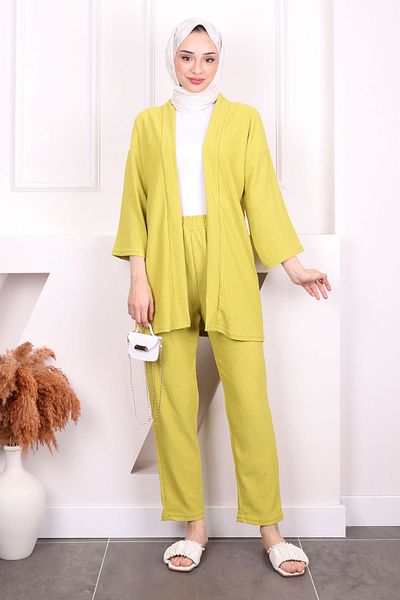 İmajButik Σετ παντελόνι κιμονό με πράσινο λαδί