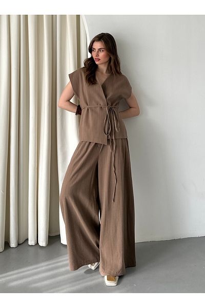 Laluvia Mink Juana Vest Trousers Linen Set - 8591