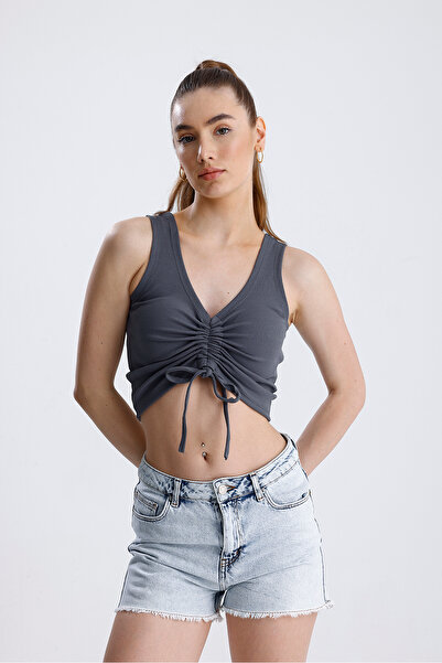 FV V-Neck Shirred Bustier Crop
