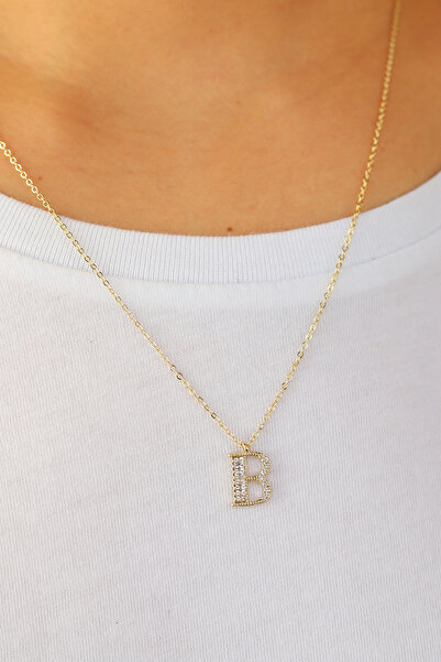 Brillo Altın Renk Zirkon Taşlı Çelik Kolye(51 cm)