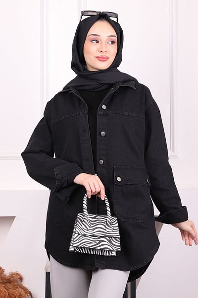 İmajButik Μαύρο τζιν μπουφάν τσέπης