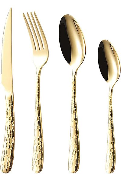 COOYA Gold Silverware Set for 4, Hammered Stainless Steel Cutlery Set for Home Restaurant Wedding(16PCS)