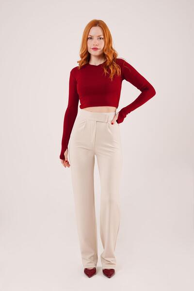 TUA MODA Tua Moda Velcro Closure Detailed Cream Trousers