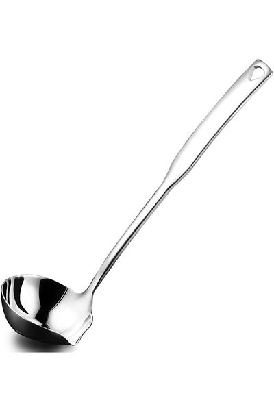 COOYA Stainless Steel Soup Ladle, with Pour Spout & Long Handle, for Serving, Cooking, Canning, 11.8 Inch