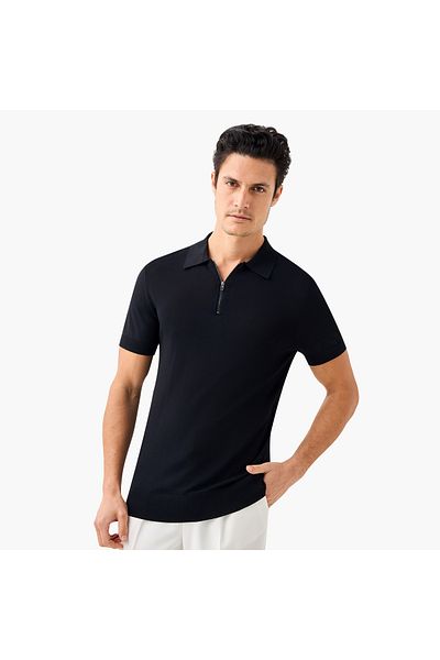 Iconic بلوفر بقصّة Slim Fit مع ياقة وإغلاق بسحّاب