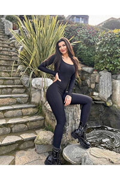 lismina Malaga Siyah Uzun Kollu Spor Tayt Tulum