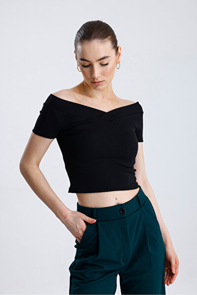 FV Women's Short Sleeve Crop Top Ribbed Front and Back on the Surface