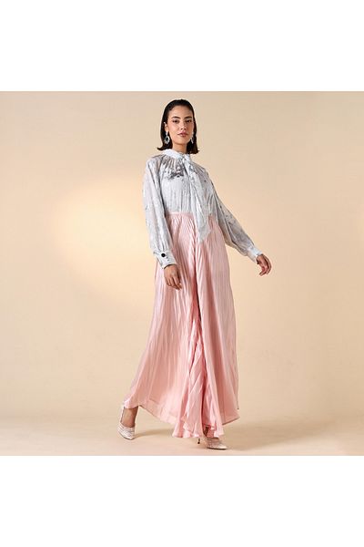 Iconic Foil Print Top with Long Sleeves and Bow Tie Detail