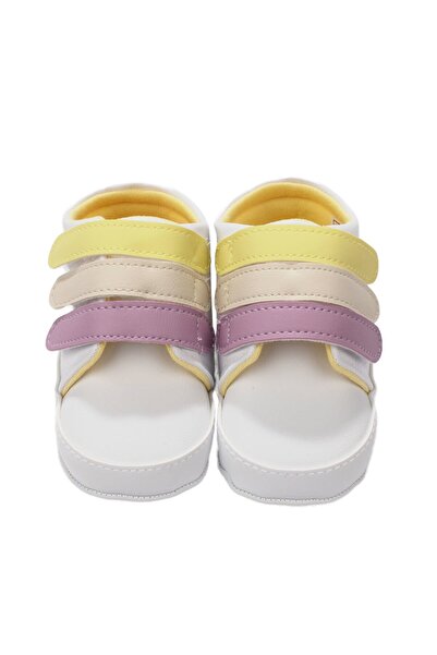 bebegen Baby Girl White Lilac Yellow Velcro Back Rainbow Leather Shoes