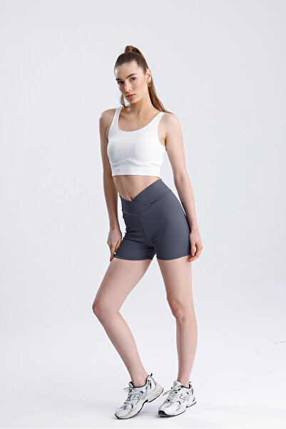 FV Knitted Twill Front Cross High Waist Gather Short Leggings