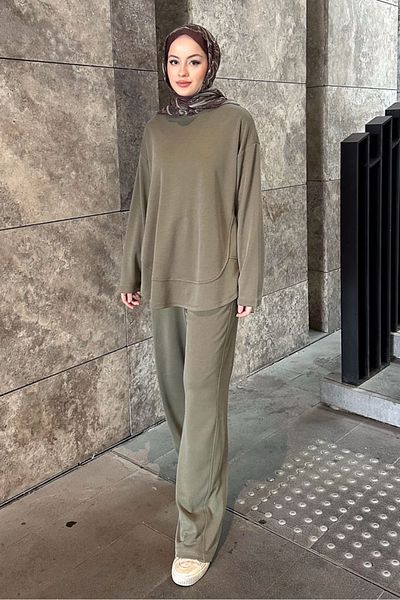 Ovn. Curved Cut Detailed Sports Suit - Khaki