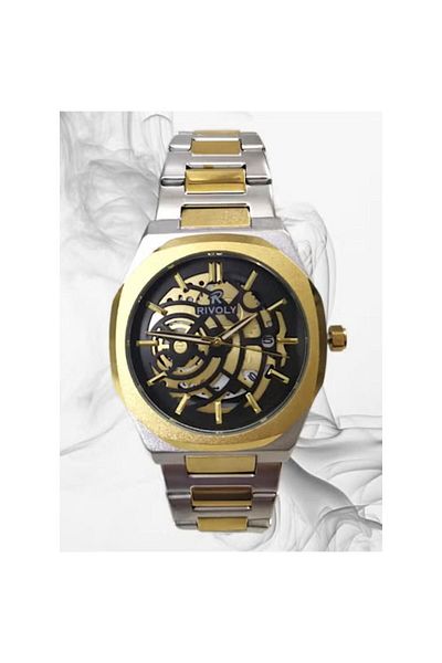 Rivoly Men's Stainless Steel Analog Quartz Watch Date Display Easy to Read Fashion Design Waterproof
