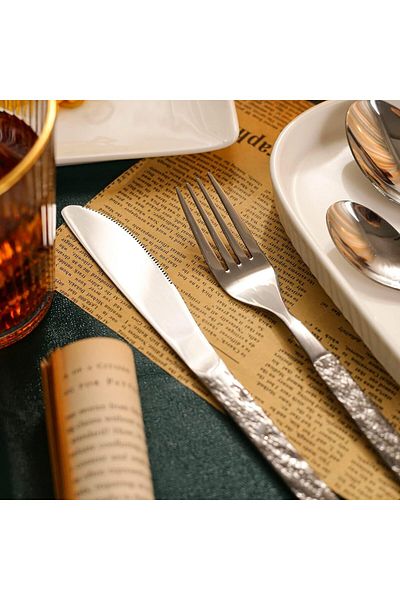 COOYA 20PCS Stainless Steel Silverware Set for 4, Stone Pattern, Mirror Polished