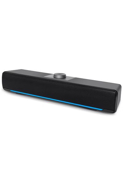 COOYA سماعات كمبيوتر، شريط صوت استريو سلكي يعمل بمنفذ USB، مع ضوء LED أزرق ومنفذ Aux مقاس 3.5 مم