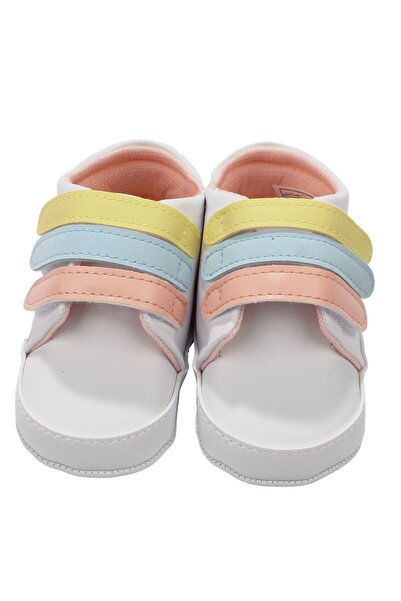 bebegen Baby Girl White Orange Blue Velcro Back Rainbow Leather Shoes