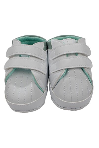 bebegen Baby Boy White Leather Shoes with Green Velcro on the Back and Stitch...