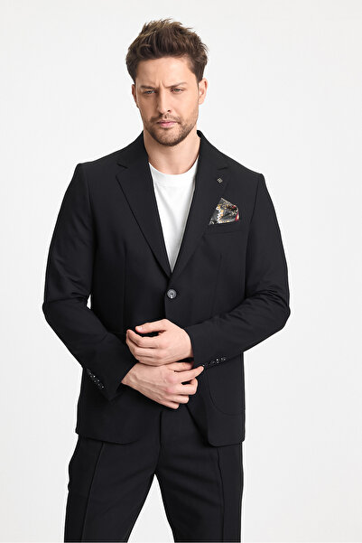 Frappoli Wilson Men's Black Cotton Blend Summer Cool Fabric Slim Fit 2-Piece Suit