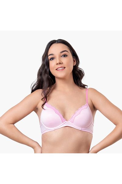 Aadaraya Aadaraya Lace Detail Demi Bra with Hook and Eye Closure