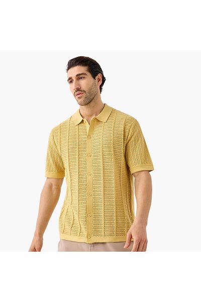 Iconic Iconic Textured Shirt with Collar and Short Sleeves
