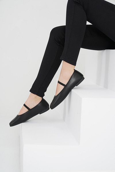 Beyond Women's Black Leather Casual Elastic Low Heeled Comfortable Ballerinas Byndmrj01