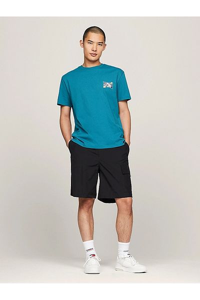 Tommy Hilfiger Pánské modré tričko s potiskem Tommy Jeans Timeless Teal