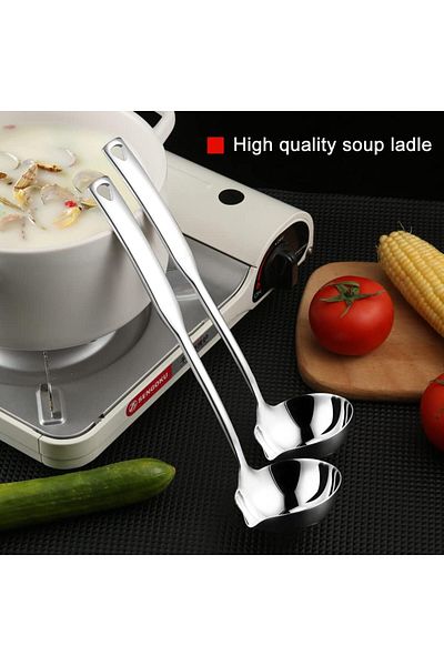 COOYA Stainless Steel Soup Ladle, with Pour Spout & Long Handle, for Serving, Cooking, Canning, 11.8 Inch