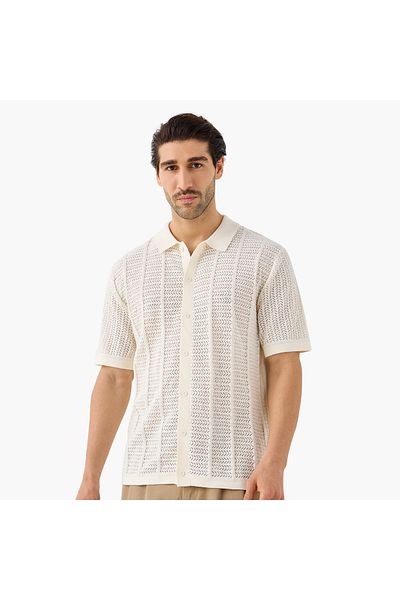 Iconic Iconic Textured Shirt with Collar and Short Sleeves