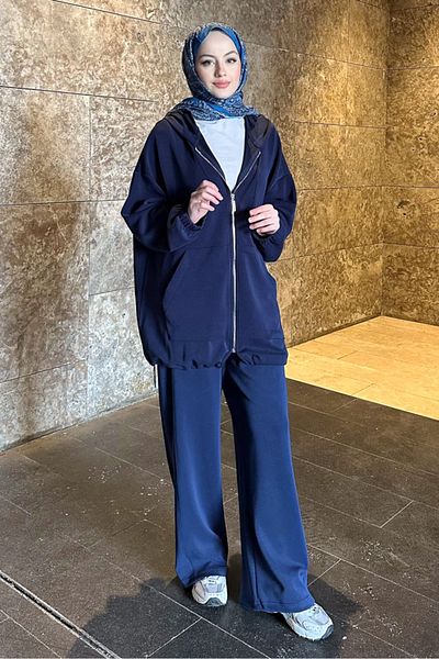 Ovn. Φούτερ Modal με κουκούλα και φερμουάρ - Navy Blue