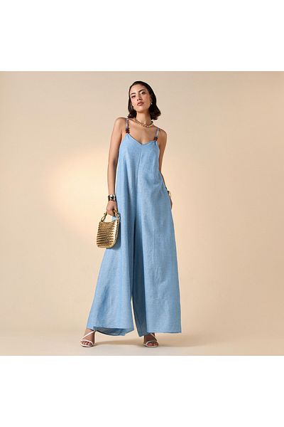 Iconic Sleeveless Jumpsuit with Bead and Tie-Up Detail