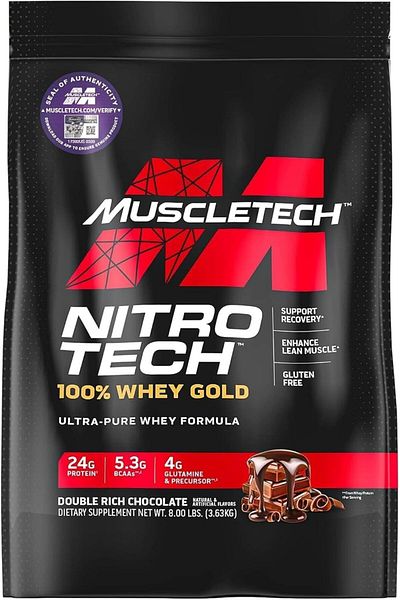 MUSCLETECH Nitro Tech 100% Whey Gold Double Rich Chocolate 8lbs (3.63kg) US (RB)