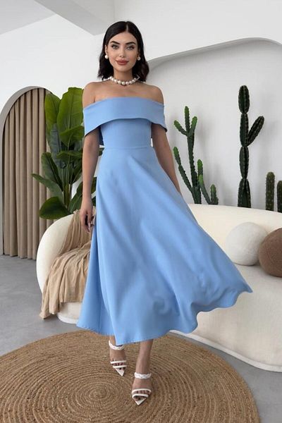 ZISHAN Rochie cu decupaj evazat cu guler Madonna 167 - Rochie de seara din stofa de bumbac si absolvire si bal de absolvire
