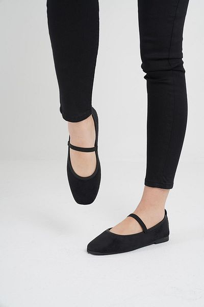 Beyond Women's Black Suede Casual Elastic Low Heeled Comfortable Ballerinas Byndmrj01