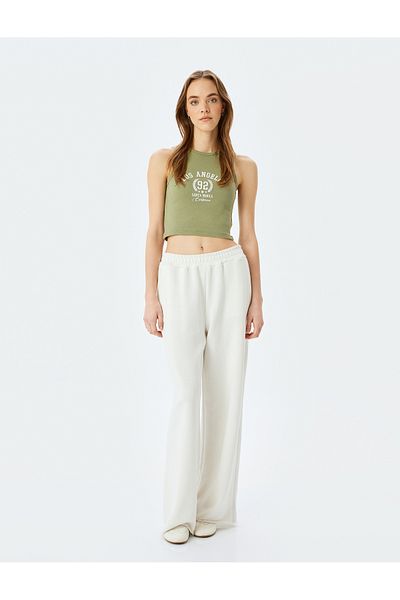 Koton Slogan Printed Crew Neck Sleeveless Crop Ribbed Undershirt
