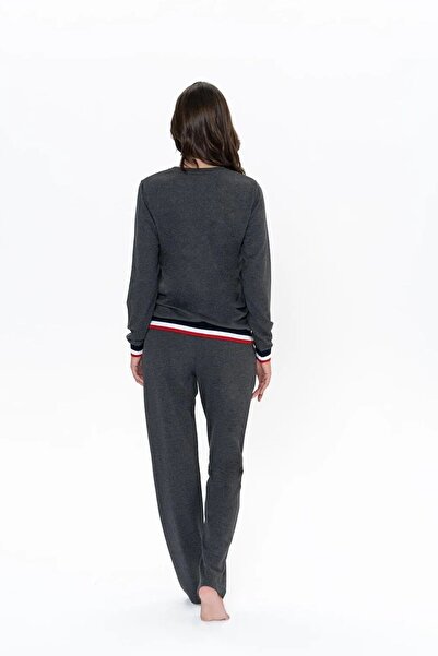 U.S. Polo Assn. U.S. Polo Assn. 20110 Kadın Antrasıt Melanj Uzun Kollu Yuvarlak Yaka Pijama Takımı