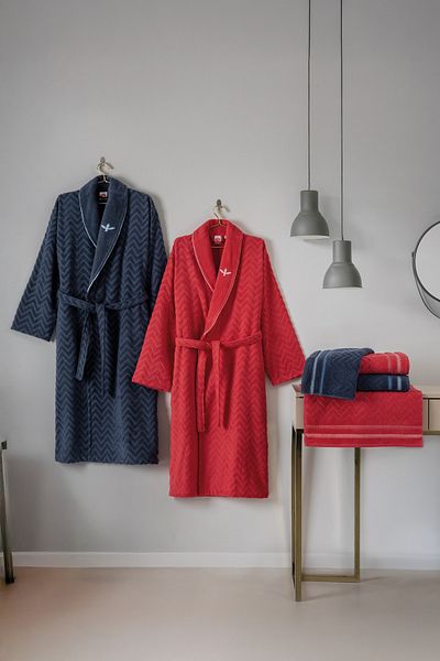 Cotton Box Abel Red-Navy Blue Masculine Family Bathrobe Set