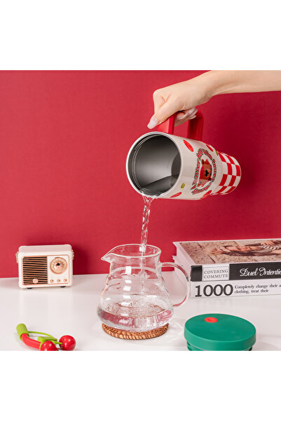 DILLER A Bear Pipetli Yalıtımlı Kahve Kupası 1200ml 12 Saate Kadar Sıcak/Soğuk Bardak Gövdeli Termos