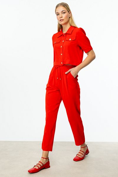 ON Red Patterned Trousers Self Crinkle 54368 Model
