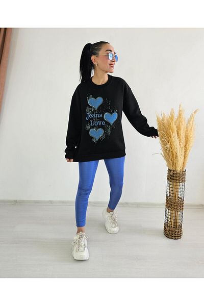 6 butik altı üstü butik Суитшърт с 3 нишки и рельефно принтиране на сърце