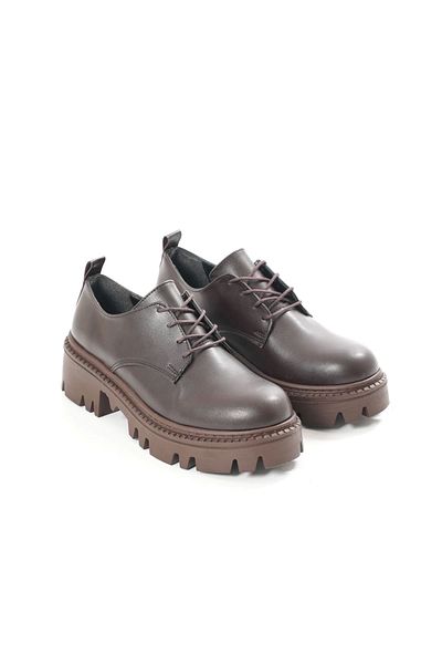 SKY SHOES 868-754 Brown Lace-Up Daily High-Sole Loafer Shoes