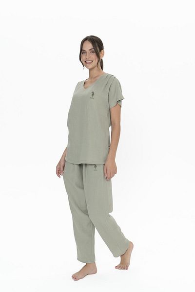 U.S. Polo Assn. U.S. Polo Assn. 20015 Women's Rights Short Sleeve V-Neck Muslin Fabric Pajama Set