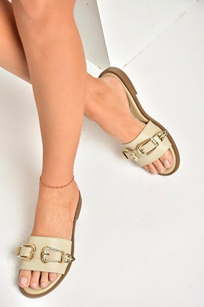 Fox Shoes U 250110109   Beige Buckle Women's Slippers