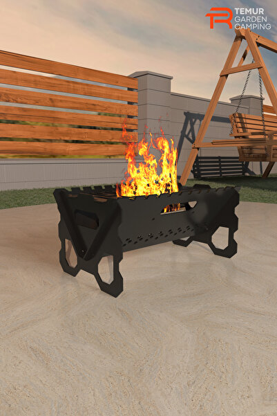 temur Katlanabilir Bez Çanta Hediyeli MODERN 4-6 Kişi Katlanır Mangal Portati...