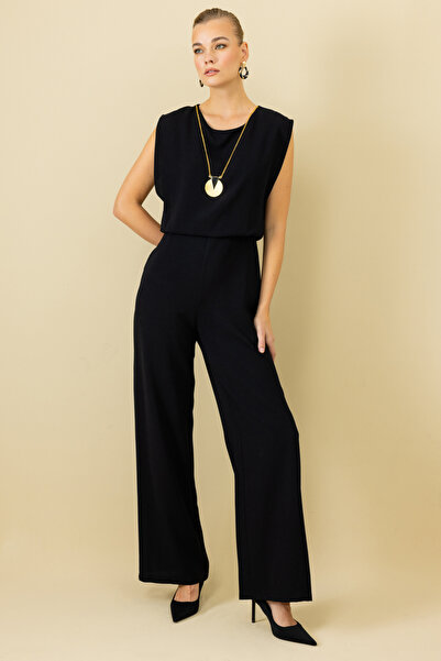 Mi Pret a Porter Mi Arkası Bağcıklı Kolyeli Geniş Paça Tulum