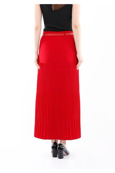 Guzella Maxi Length Belted Thin Crimean Pleated Skirt