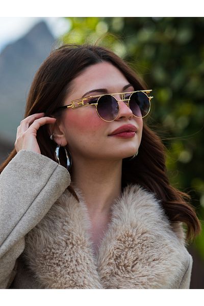 Angel Eyes Style Glasses Gold Oval Detailed Frame Black Glass