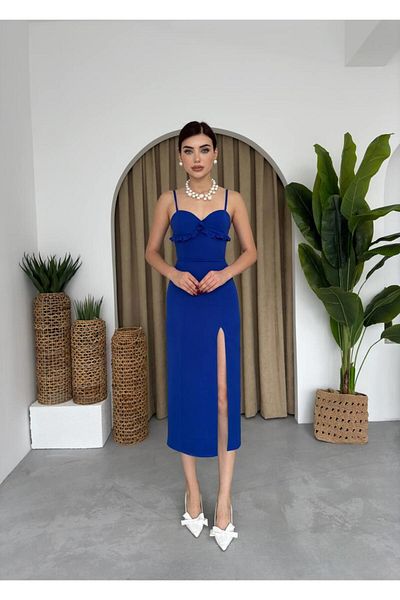 JANES Rochie roșie midi pentru femei cu detaliu cu bretele cu volane - Design șic și elegant