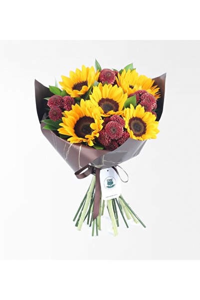 Rosebox Ayçiçeği Ve Kahverengi Biçme Buketi Xl