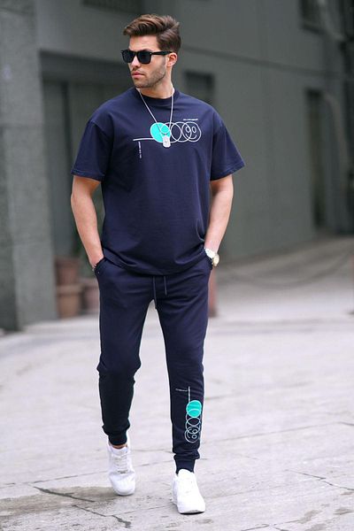 Madmext Navy Blue Short Sleeve Tracksuit Set 5935