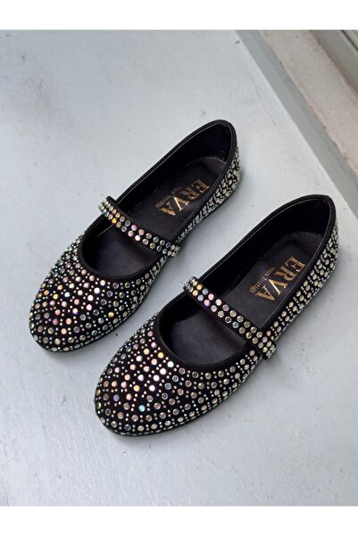 ERVANIN BUTİĞİ Siyah Süet (Keith) Taş Detay Kadın Babet