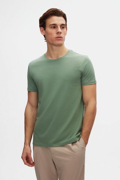 D'S Damat Slim Fit Green Crew Neck 100% βαμβακερό αναπνεύσιμο μπλουζάκι